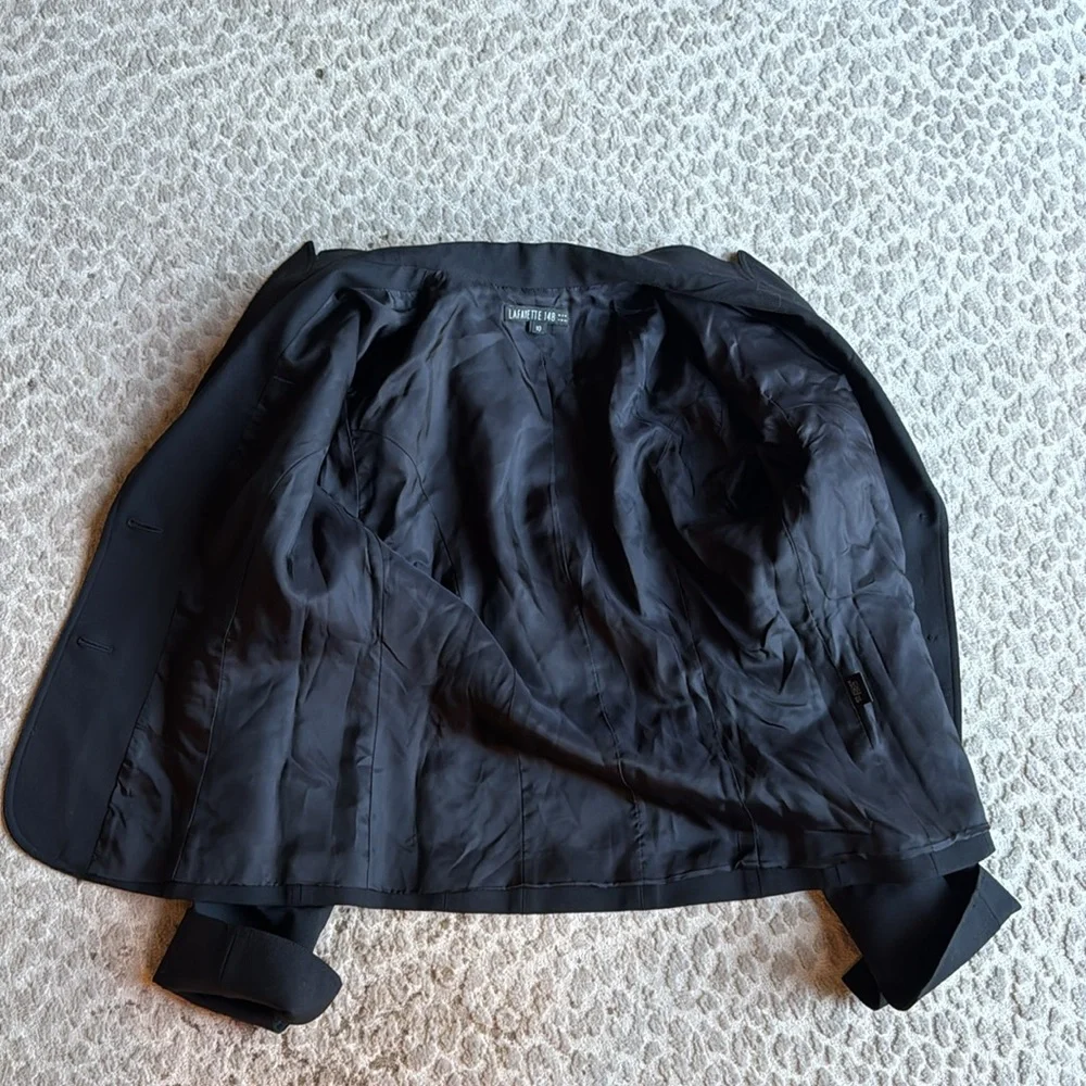 Lafayette 148 New York Black Wool Two-Button Blazer Jacket, size 10